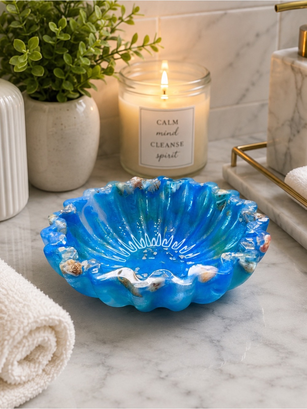 Blue Resin Coastal Shell Decorative Bowl - Home Accents Decor